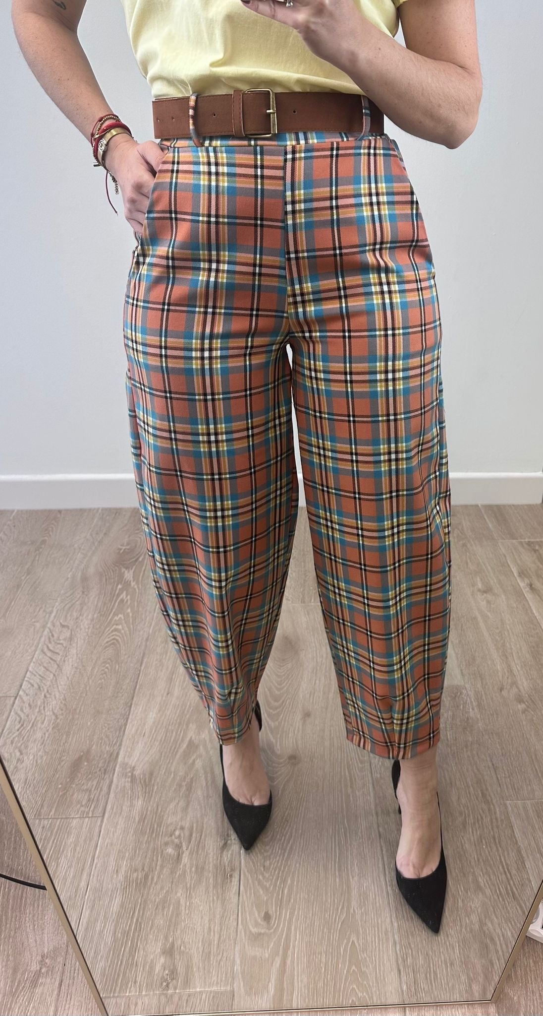 Pantalón Balloon "Oxford Check" con cinturón