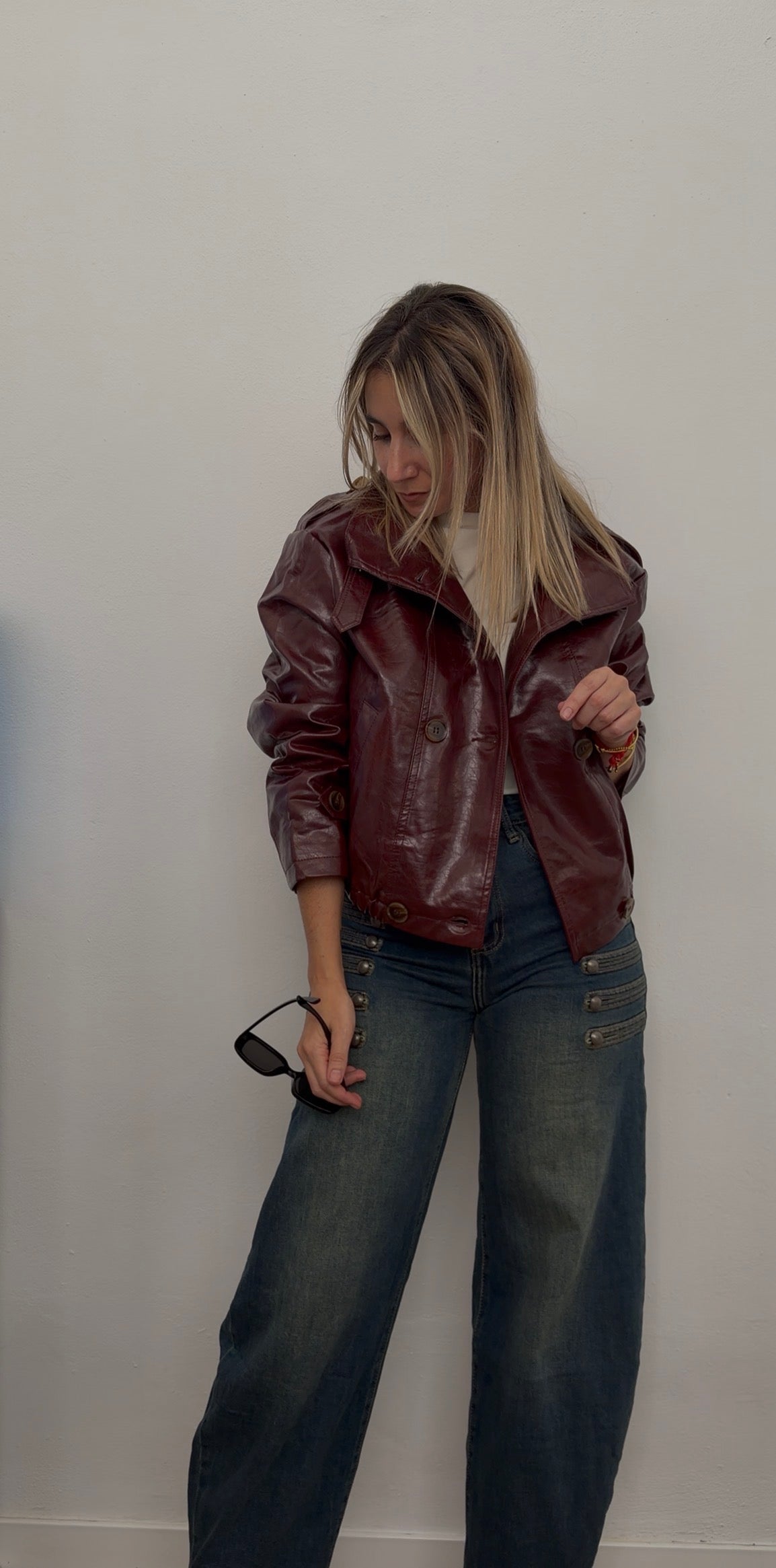 Chaqueta polipiel burdeos